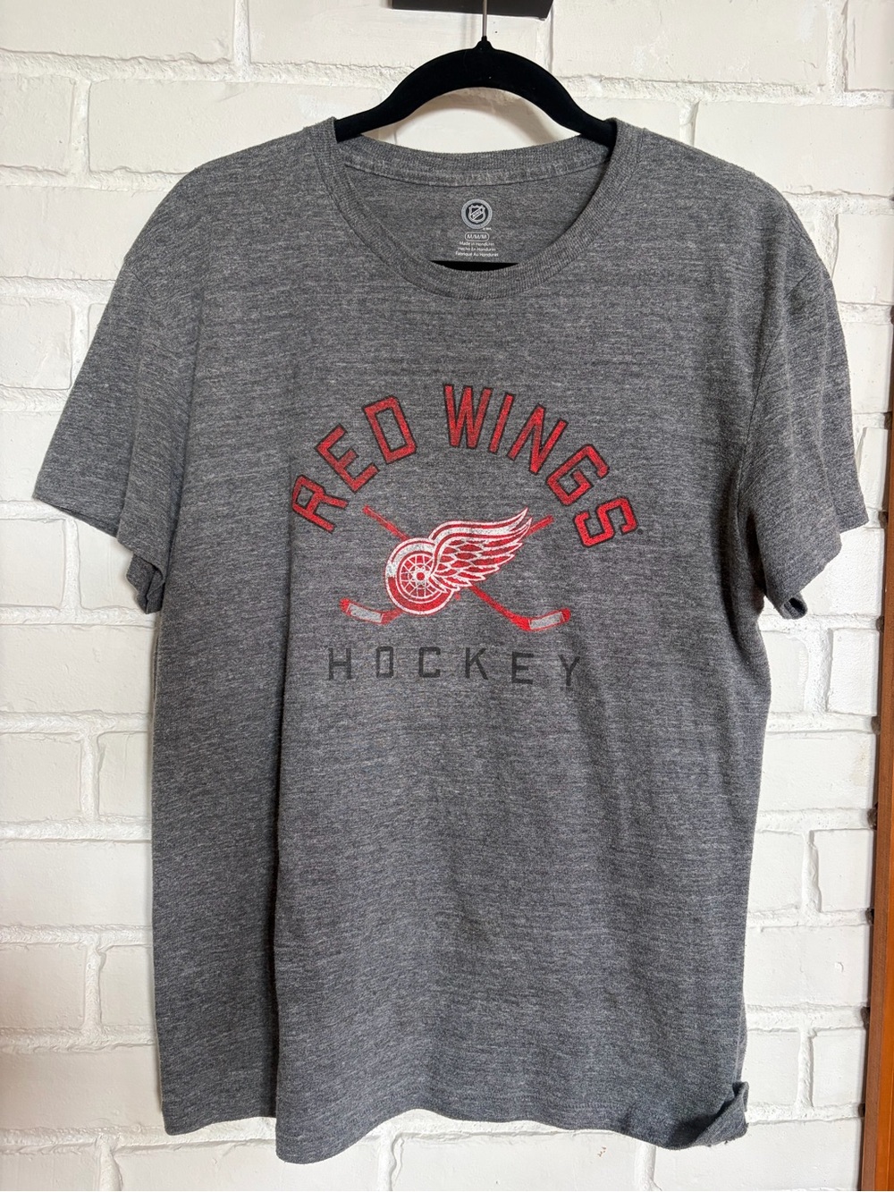NHL Gray Detroit Red Wings Crewneck T-Shirt